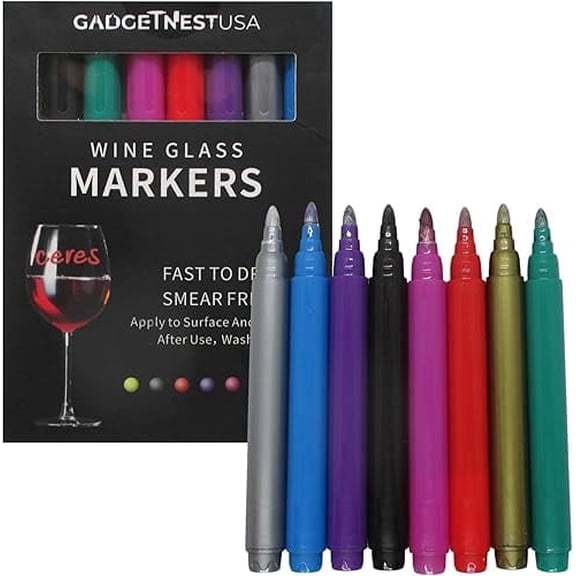 Metallic Wine Glass Markers – 8-Pack Food-Safe Non-Toxic Pens – Perfect for Glass, Ceramic, Mirrors, Scrapbooks, and Car Windows