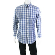 Pre-owned|Dolce and Gabbana Gold Mens Plaid Button Up Shirt Blue White Size 16-41