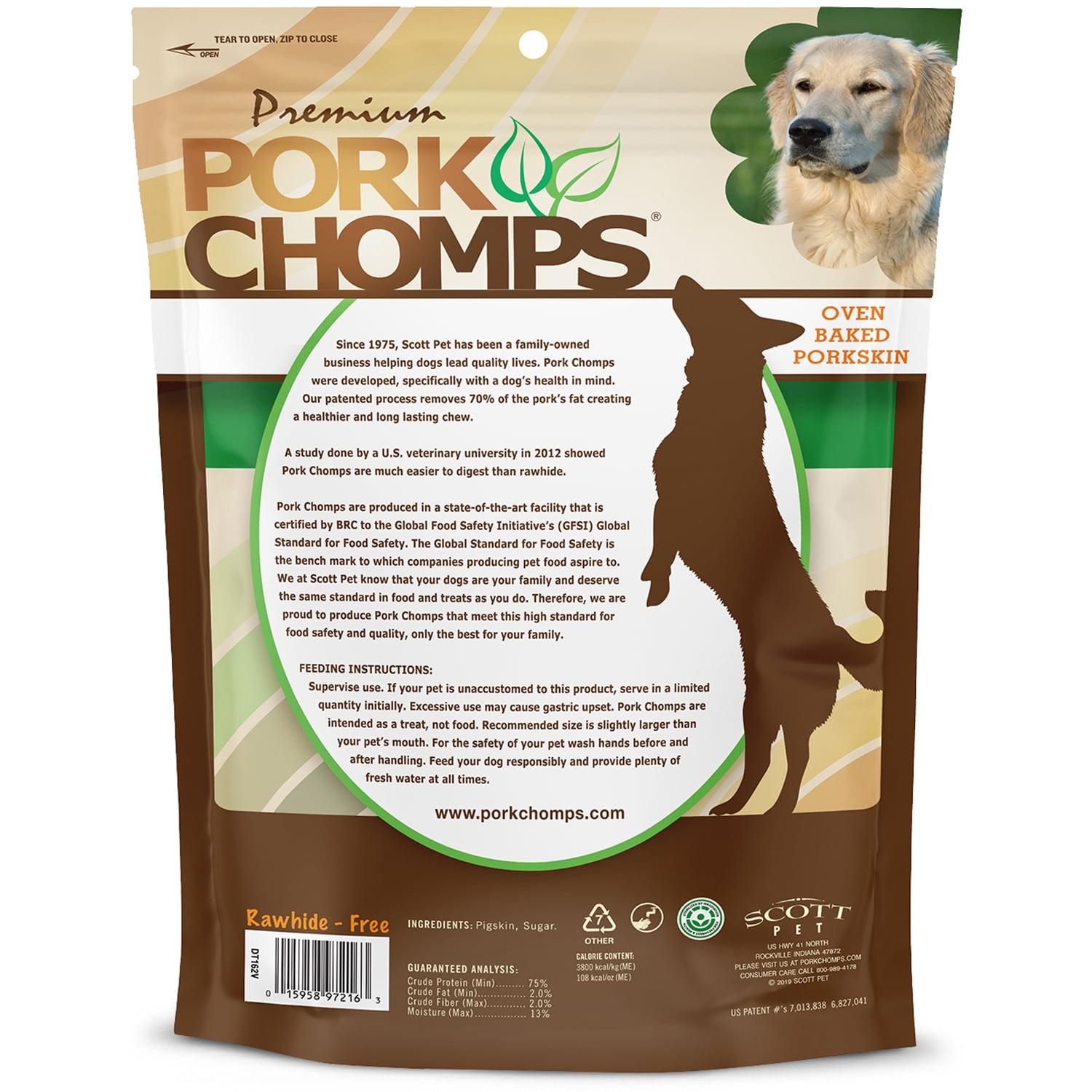 Pork Chomps Baked Pork Skin Chews for Dogs, 10 oz, Rawhide-Free