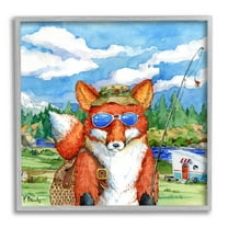 Stupell Industries Happy Camper Red Fox Fisherman Painting Gray Framed Art Print Wall Art, Design by Paul Brent