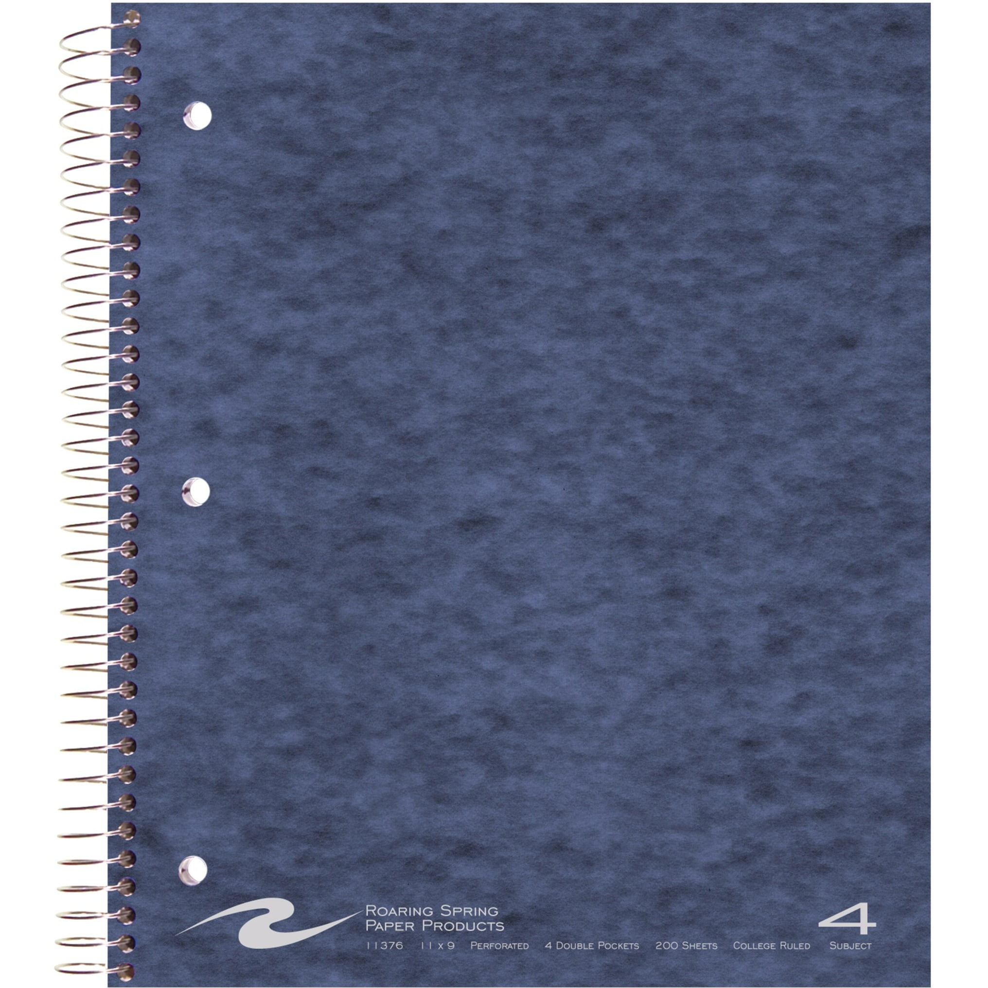 Roaring Spring College Ruled Four Subject Spiral Wirebound Notebook, 4 Double Pockets, 1 Case (12 Total), 11" x 9" 200 Sheets, Assorted Colors