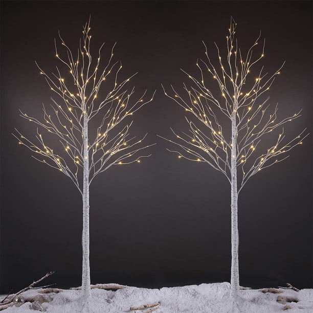 Birch Tree LIGHTSHARE de 8 pies con 132 luces LED de color blanco cálido, x2