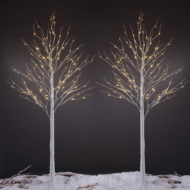 Birch Tree LIGHTSHARE de 8 pies con 132 luces LED de color blanco cálido, x2