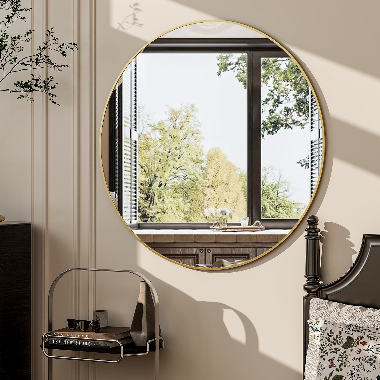 Lumora 24" Round Bathroom Mirror Wall Mirror Metal Frame Circle Mirror, Gold
