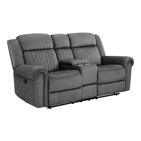 Lexicon Fabric Double Reclining Love Seat with Center Console in Charcoal