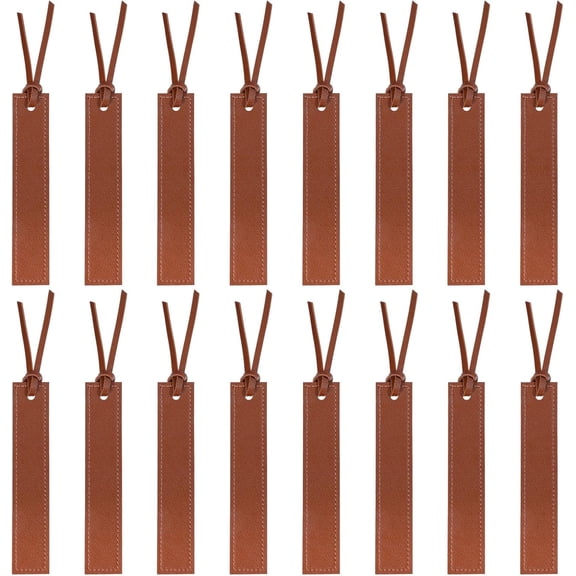 16 Pcs Leather Bookmarks for Book Reading Lovers 7.5x1inch Vintage Brown Rectangle Page Markers with Leather Rope Graduation Reading