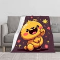 thumbnail image 2 of Cheerful Cartoon Bear Flannel Blanket - Soft Warm Cozy Design with Playful Stars & Flowers - Perfect for Sofa Travel Bed & Chair, 2 of 7