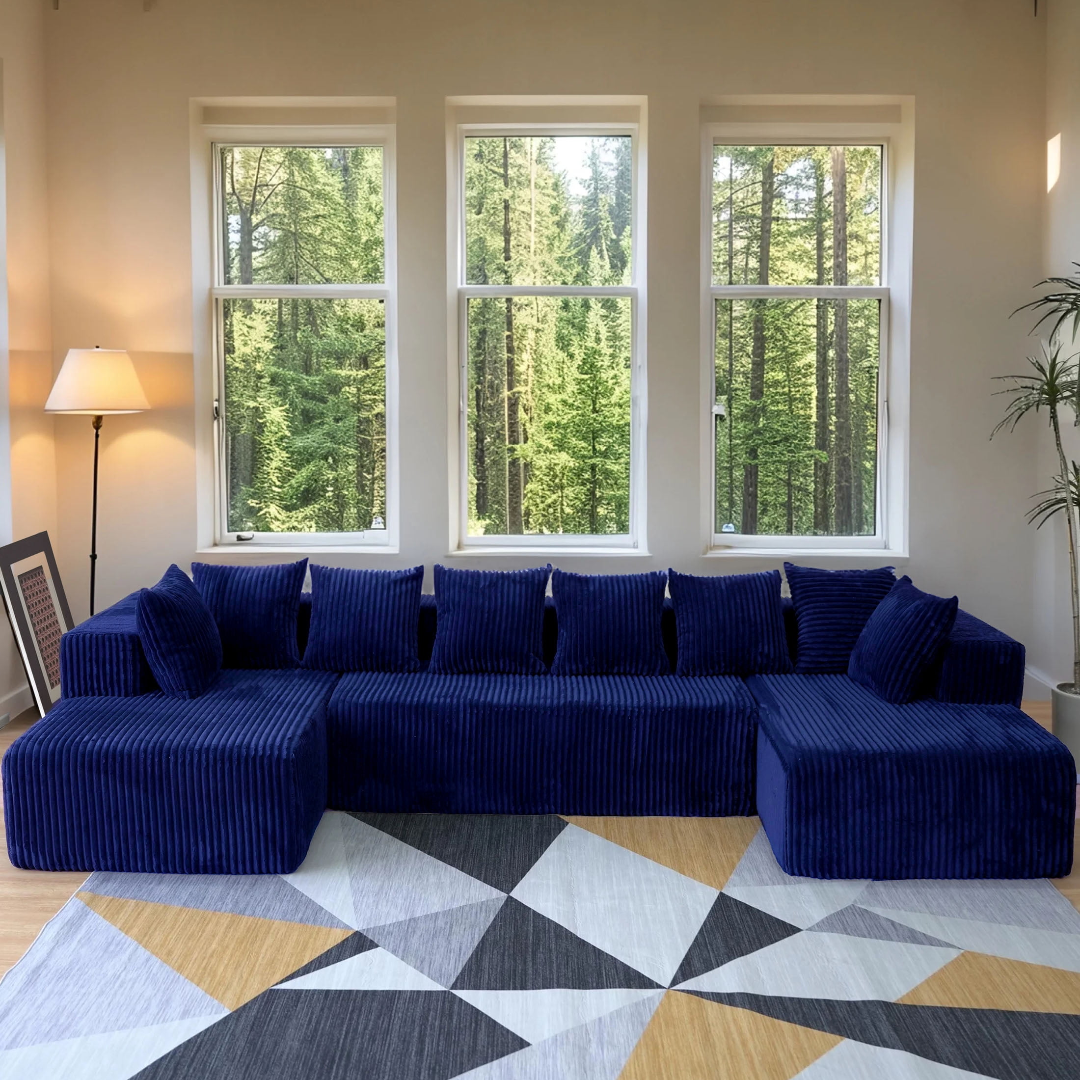 SOULART 130" Blue U L-Shaped Modular Cloud Couch, Sectional Sofa with Chaise – No Assembly, 5-Seater, Corduroy ，Boneless sofa,