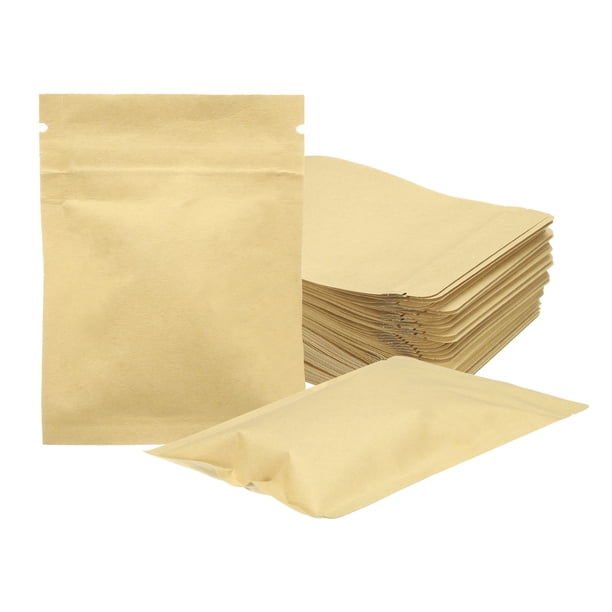 100 piezas de bolsas de papel kraft sellables, bolsas de embalaje de aluminio para almacenamiento de alimentos, amarillas, 2.4x3 pulgadas
