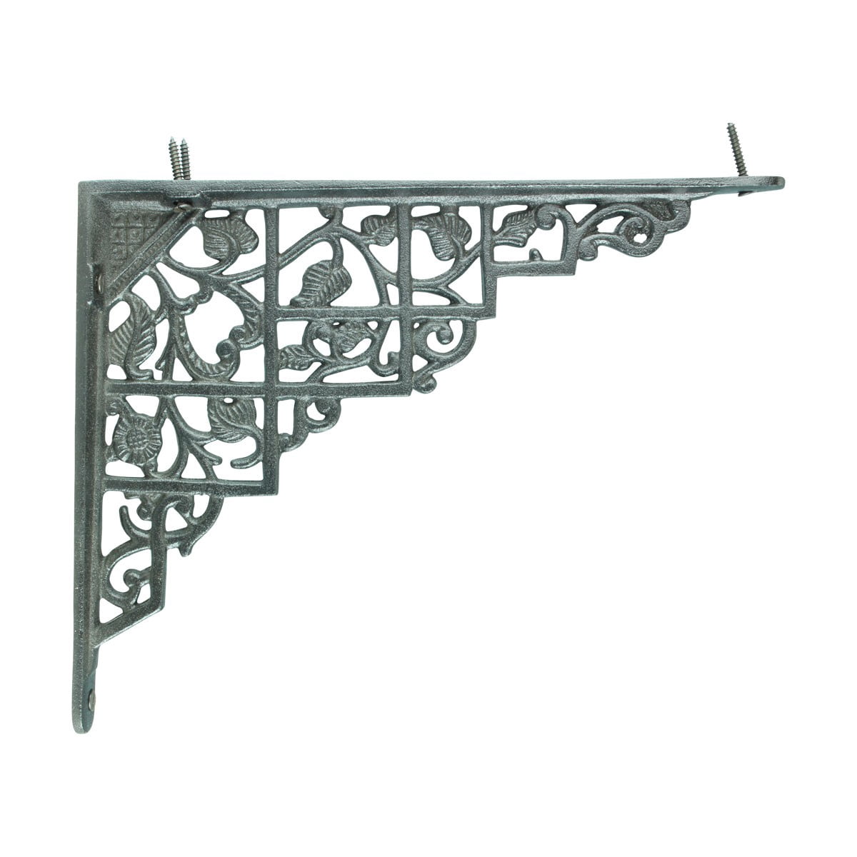 Renovators Supply Floating Shelf Brackets Pair 7" x 8-3/4" Black Aluminum Floral Design Brackets for Shelves w/Screws