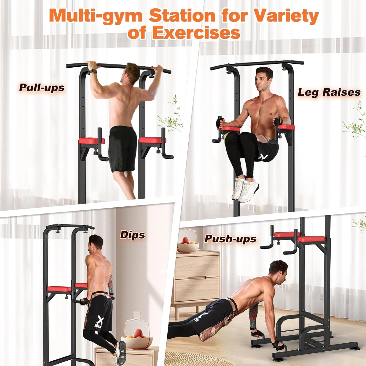 REBUILD YOUR LIFE Power Tower Pull Up Bar Station Workout Dip Station for Home Gym Strength Training Fitness Equipment