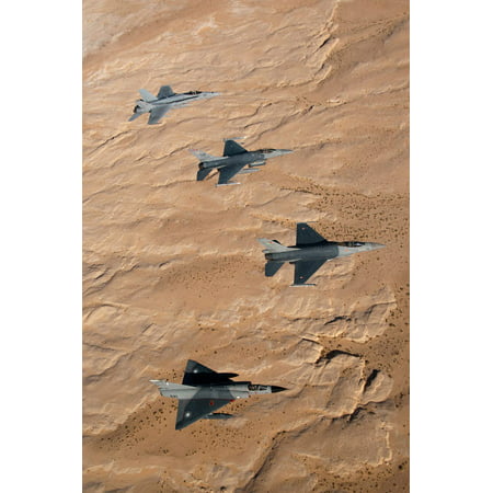 Military fighter jets fly in formation over Jordan Poster Print by Stocktrek