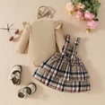 thumbnail image 2 of Emy Dola Newborn Baby Girl Fall Winter Clothes Ruffle Long Sleeve Ribbed Romper Plaid Suspender Dress Outfits with Bowknot Headband, 2 of 10