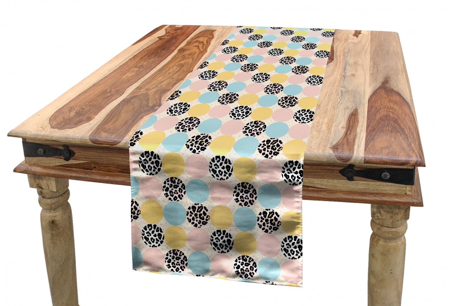 Modern Table Runner, Round Circles Ornamented with Animal Skin Print