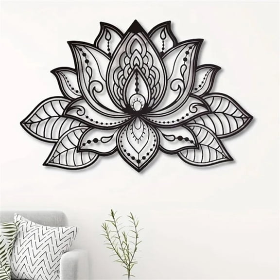 1 Piece Metal Mandala Wall Decor, Black Wall Decors, Boho Wall Decor Meditation Space Wall Decoration, Zen Home Aesthetic Decor for Yoga room Living Room Garden Office (Black Elegant),9.85" x 15.75"
