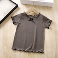 thumbnail image 4 of Fengqque Girl's T-shirt Summer Short Sleeve Tops Bow Lettuce Trim Crew Neck Shirts Loose Fit Casual Basic Tees Dark Gray 7-8 Years, 4 of 7