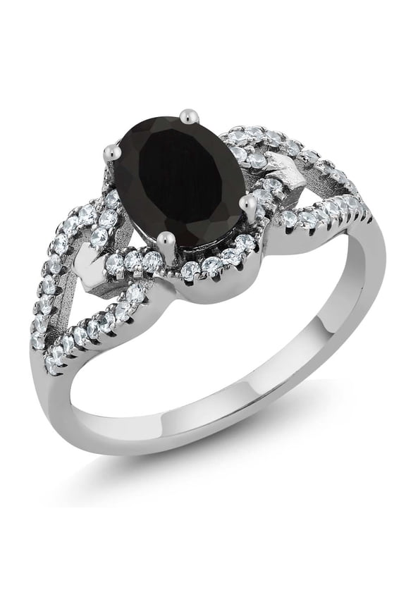 925 Sterling Silver Black Onyx Ring 1.11 Cttw, Oval Gemstone Birthstone (Size 6)