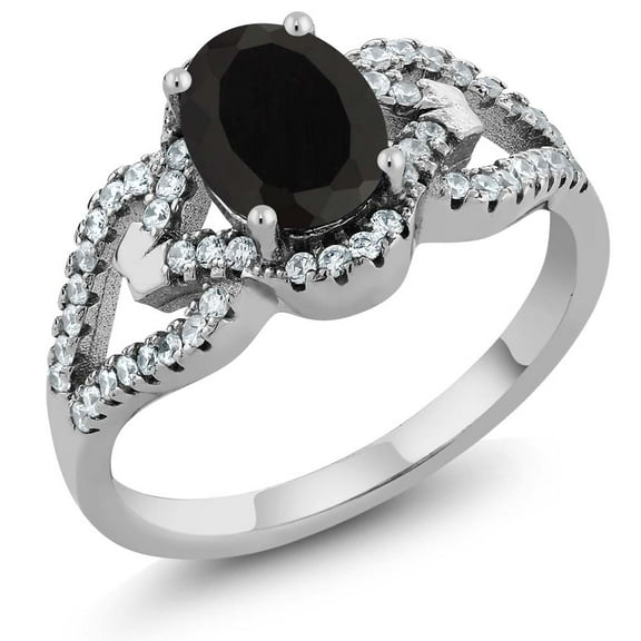 Gem Stone King 925 Sterling Silver Black Onyx Ring 1.11 Cttw, Oval Gemstone Birthstone (Size 5)