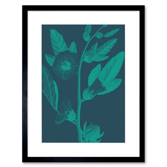 Navy And Teal Flowers Art Print Black Framed Poster Wall Decor 9x7 inch