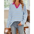 thumbnail image 4 of Women's Oversized Striped Sweatshirt Casual Long Sleeve V Neck Loose Fit Pullover Spring Tops Shirts, 4 of 7