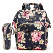 LOKASS Diaper Bag Mummy Backpack Flower Water-resistant Maternity Baby Nappy Bag Travel Nursing Handbag With Insulated Water Bottle Bag/Changing Pad For Women/Girls/Mum