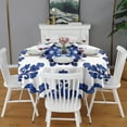 thumbnail image 2 of Blue and White Pioneer Flower Round Tablecloth 60" X 60",Wrinkle Wipeable Table Cloth for Kitchen Dining Room Picnic Patio Party, 2 of 6