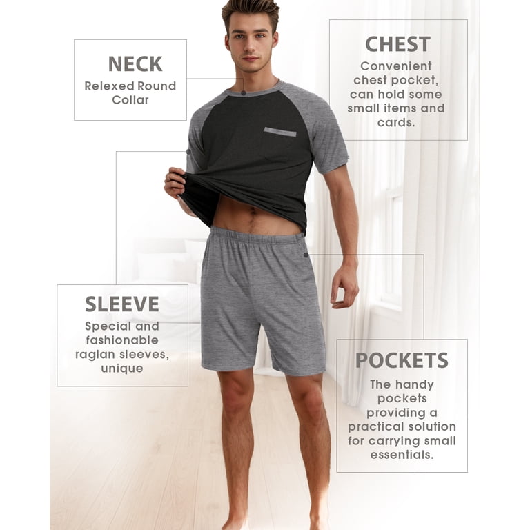 MINTREUS Men's Pajama Set Short Sleeve Raglan photo 6