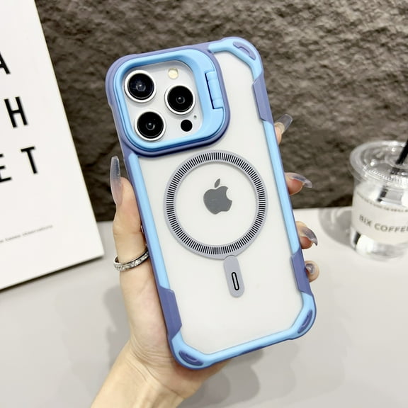 TECH CIRCE Shockproof Magnetic Phone Case for iPhone 17 Pro, Built-in Kickstand, Compatible with MagSafe and Magnetic Car Mount, Clear Back Lightweight Impact-Resistant Protective Cover, Blue