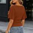 thumbnail image 4 of Women's T Shirt Elegant Solid Color Tees Batwing Sleeve Solid Color Round Neck T Shirt For Casual Everyday Wear Trendy Tops, 4 of 5