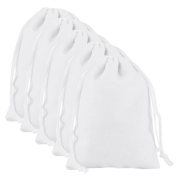Costalitos Mini Resistentes MiniVelvWhite 5Pzas Blanco 7.2x9cm Terciopelo Bolsa Organza.