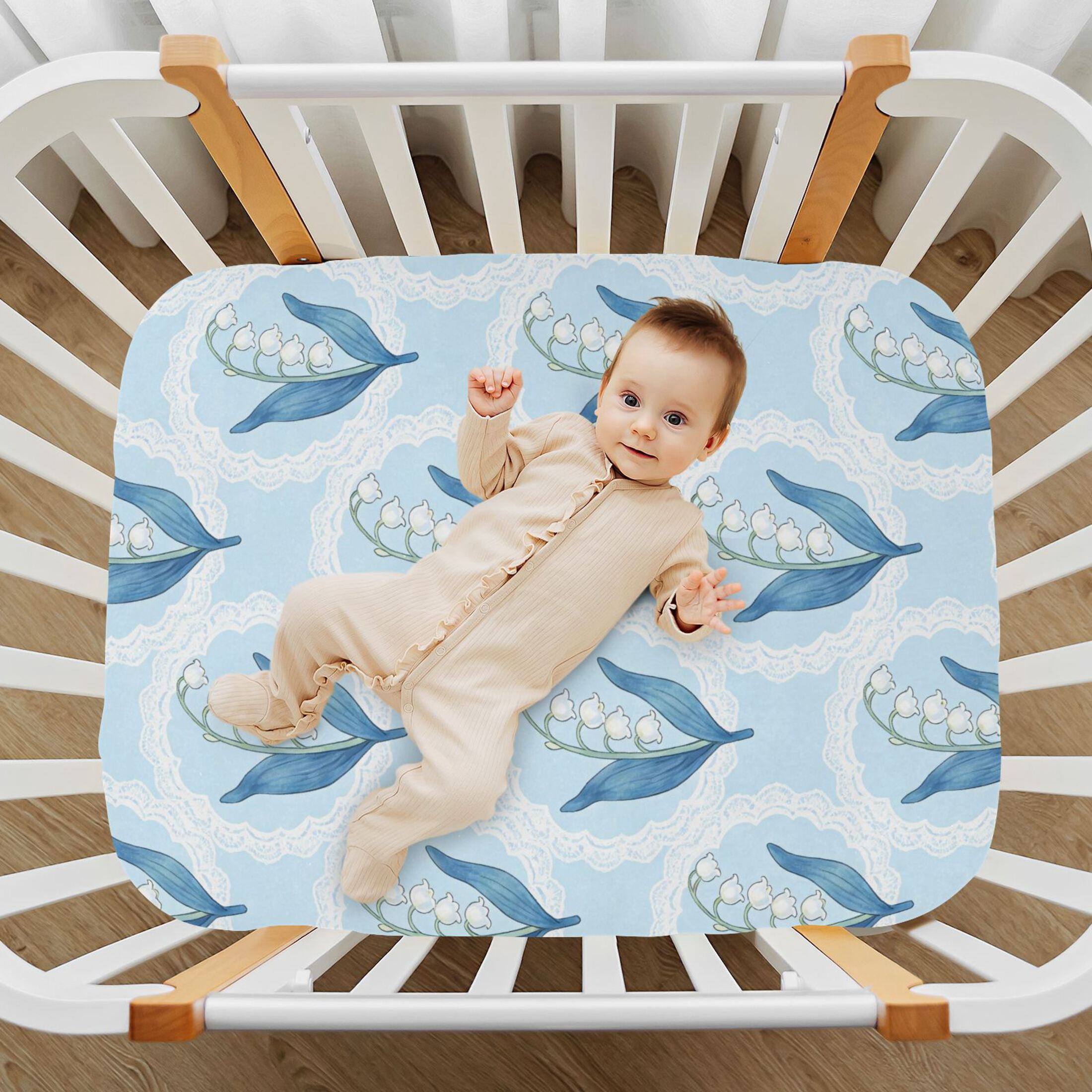 Baby Essentials 52”x 28”- Standard Cotton-like Modal Elastic- Bluebell Design Crib Sheets for Newborns and Toddlers