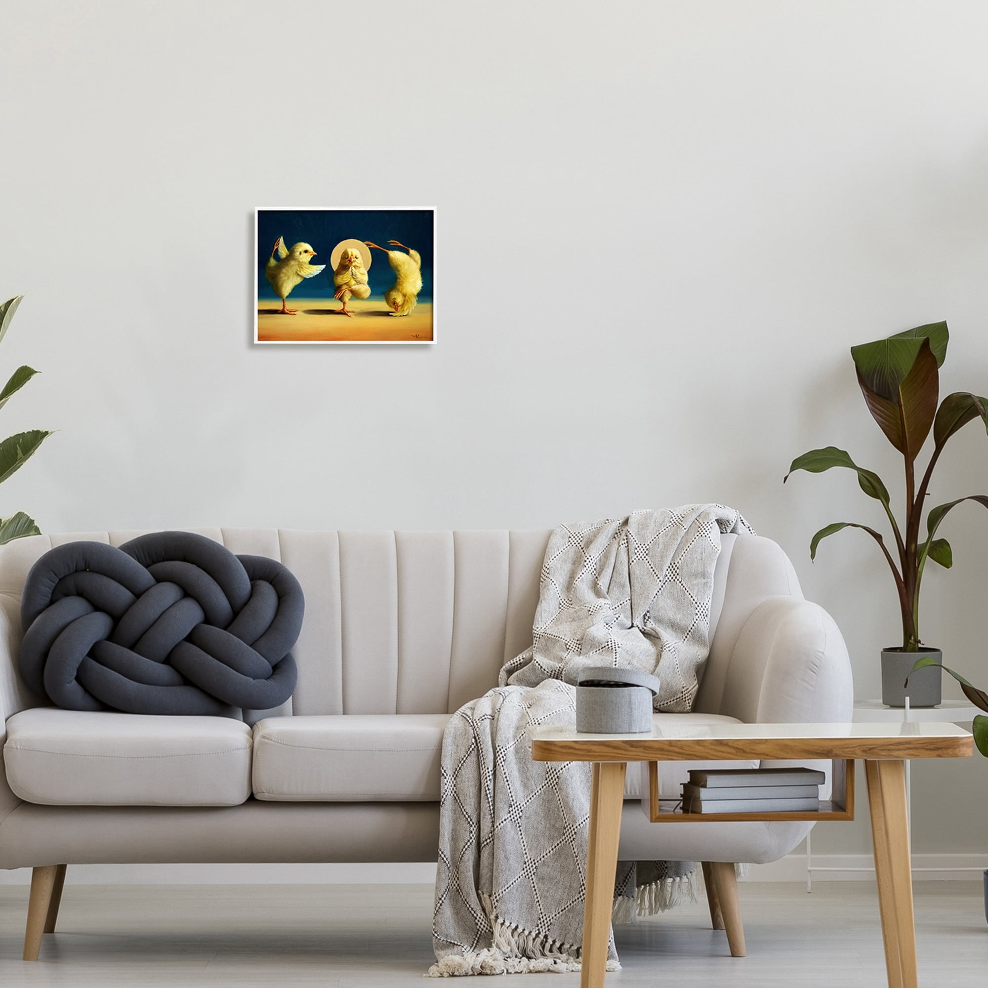 Stupell Industries Three Yellow Chicks Sunset Yoga Stretching Meditating Framed Wall Art, 14 x 11, Design by Lucia Heffernan