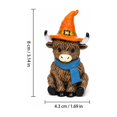 thumbnail image 2 of Highland Cow Figurine with Hat and Scarf, Cute Resin Animal Statue for Halloween Christmas Home Decor, Festive Ornament for Shelf Tabletop Display, 2 of 4
