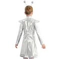 thumbnail image 2 of LiiYii Girls Alien Outfit Kids Party Fancy Dress Ups Outfits Glossy Dress with Arm Sleeve Hair Hoop Set Silver 6, 2 of 7