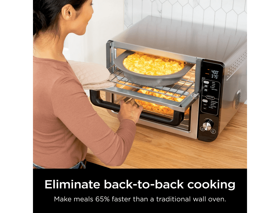 Restored Ninja 10-in-1 Double Oven with FlexDoor, Rapid Top Oven, Convection and Air Fry Bottom Oven, Bake, Roast, Toast, Air Fry, Pizza and More, DCT400 Stainless Steel (Refurbished)