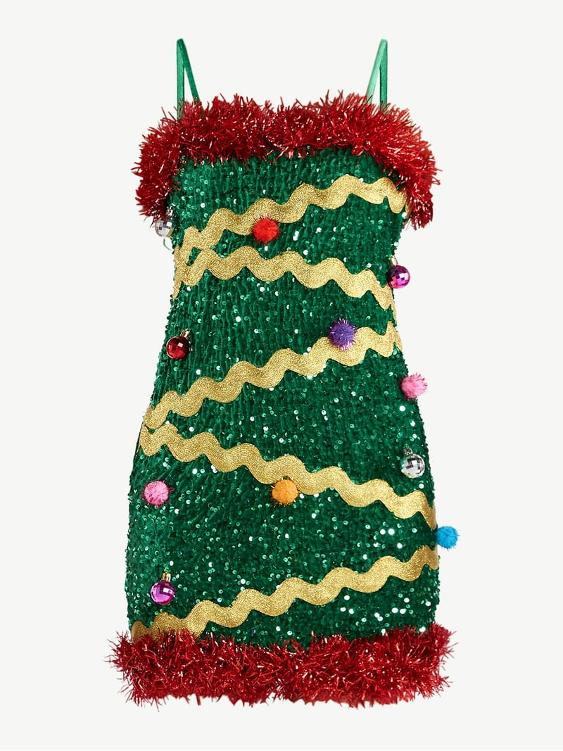 No Boundaries Christmas Tree Mini Dress, Women's - Walmart.com
