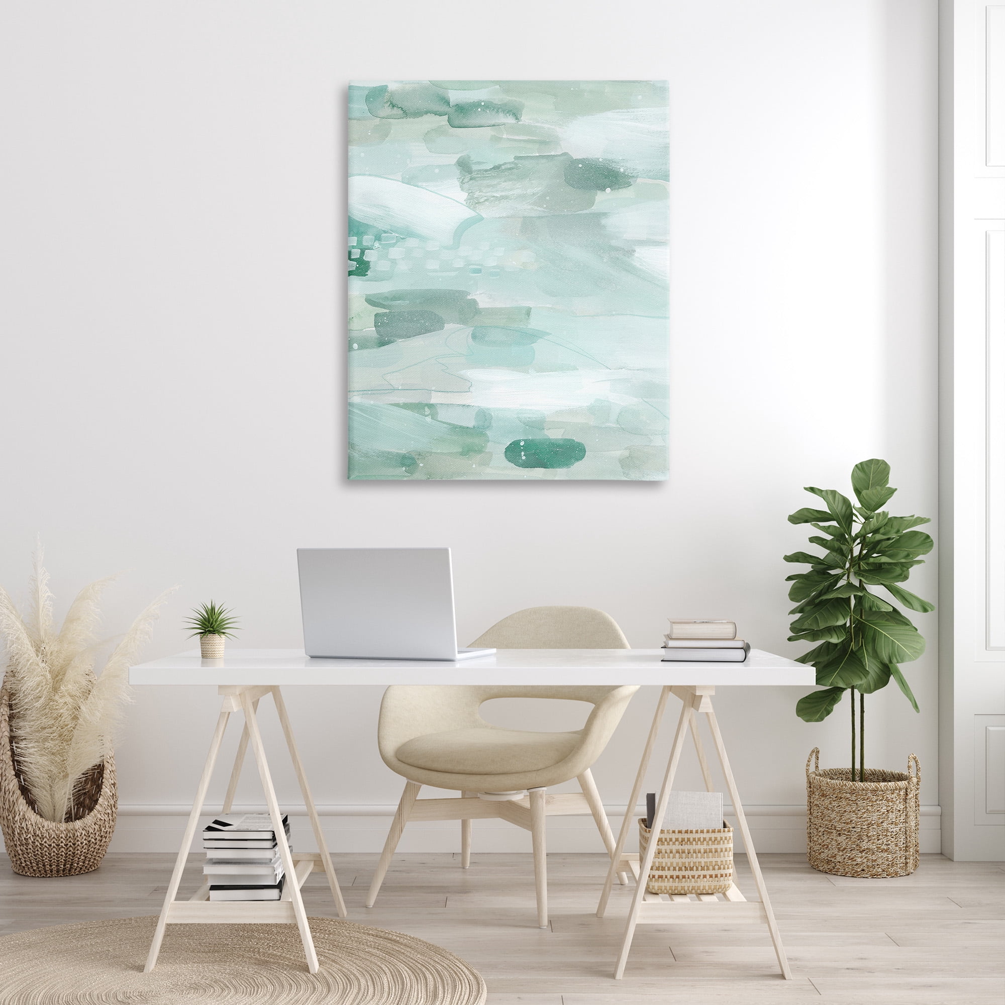 Stupell Industries Horizontal Green Strokes Abstract Painting Gallery Wrapped Canvas Art Print Wall Art, 36 x 48