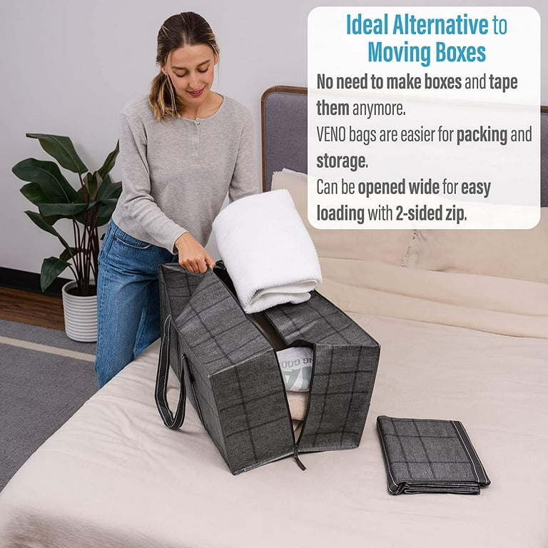 VENO 6 Pack Moving Bags and Large Christmas Storage Bins with lids. Packing  Supplies for College. Alternative to Moving Boxes. Space Saving Foldable