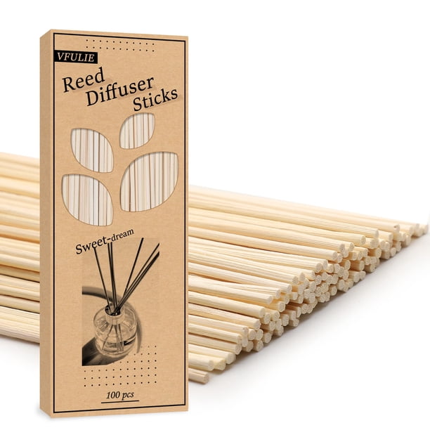 VFULIE 100 varillas difusoras de caña de 10.0 in, varillas de madera de ratán natural, varillas difusoras de aroma de aceite esencial, repuesto de repuesto para fragancia aromática (color primario)