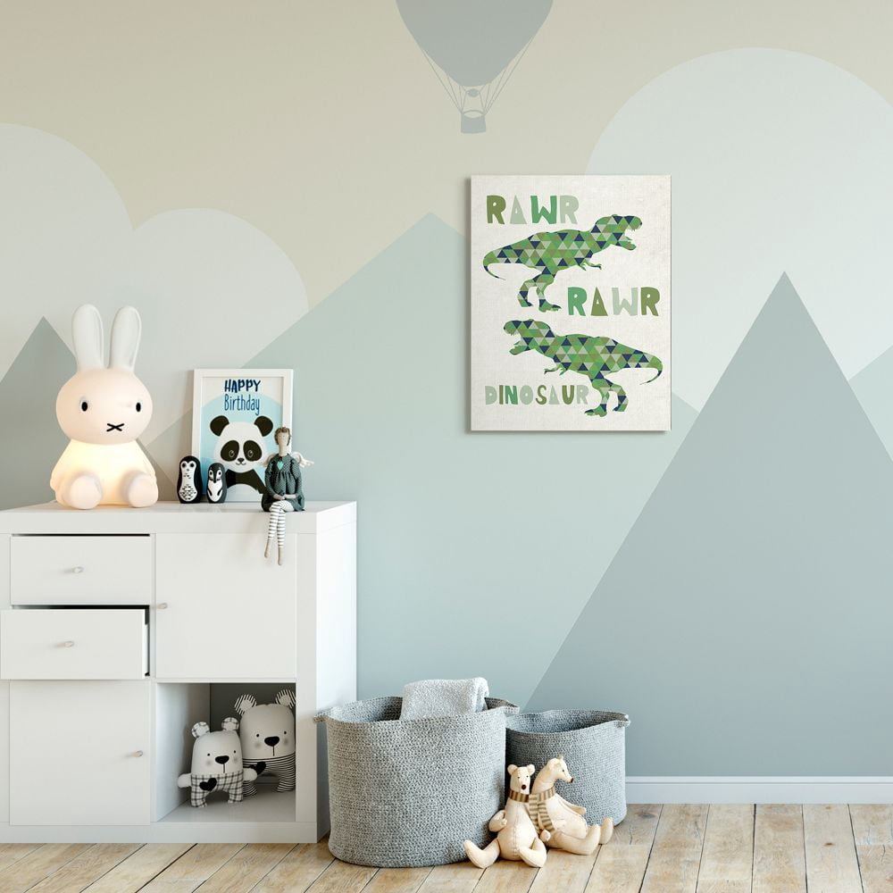 The Kids Room by Stupell Rawr Blue Green Dinosaur Kids Word Design Canvas Wall Art by Daphne Polselli