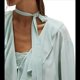 thumbnail image 2 of Cárdigan de Encaje con Volantes y Cuello en V para Mujer, Estilo Francés, con Bufanda, para y Verano Verde L, 2 of 8