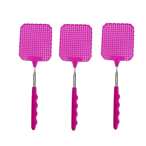 3X Flyswatter Mosca Mosca Mosquito Insectos Matamoscas TelescóPica Hasta 73 cm Rosa