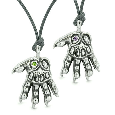 WereWolfs Paws Supernatural Amulets Love Couples Best Friends Green Purple Crystals Adjustable