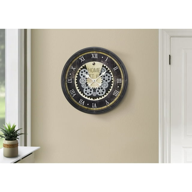 Monarch Specialties I 9062 - Clocks, 20" Round, Gear Mechanism, Wall Clock, Brown, Transitional