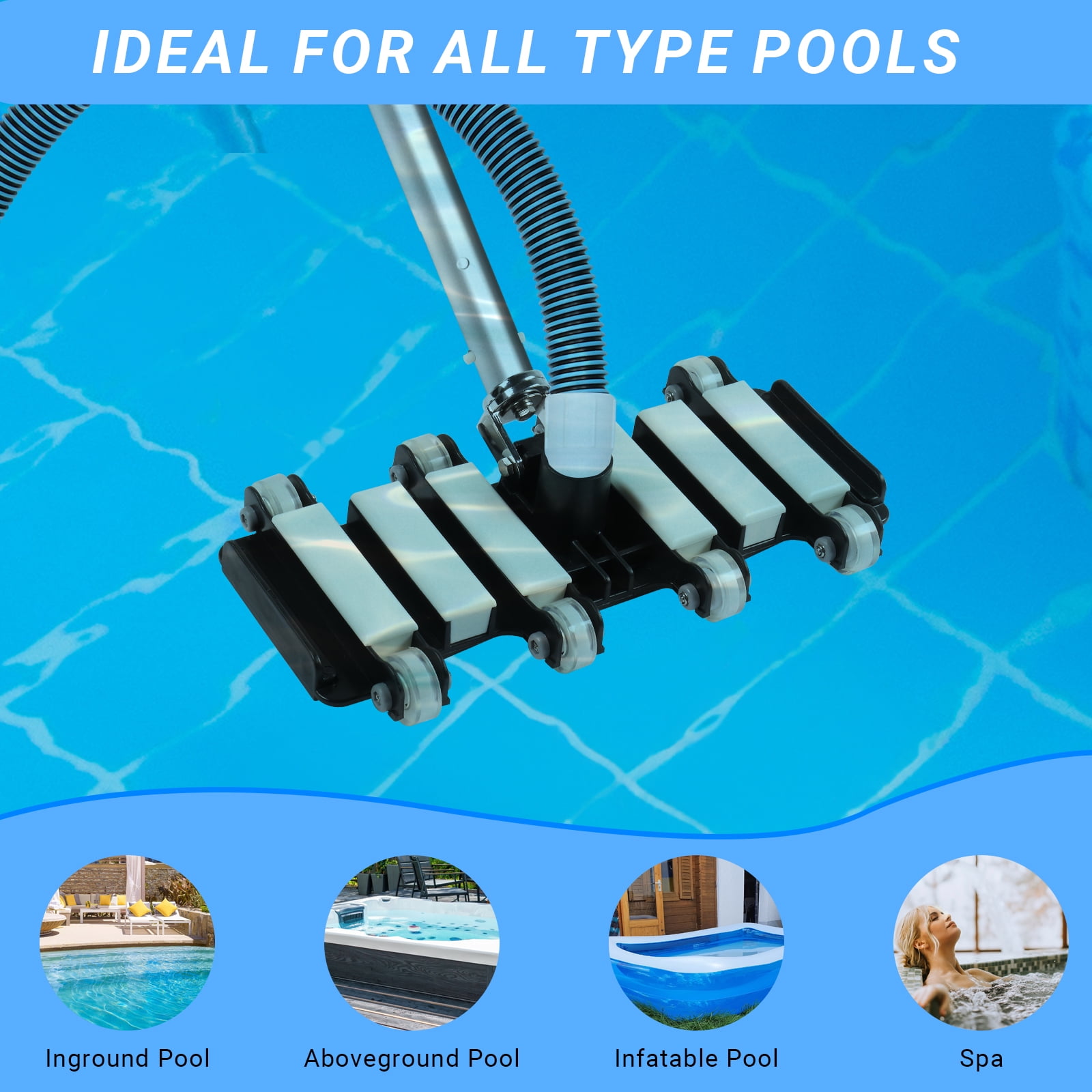 Ktaxon Swimming Pool Vacuum Head, Rectangle Pool Vacuum Head with Wheels, Black&White
