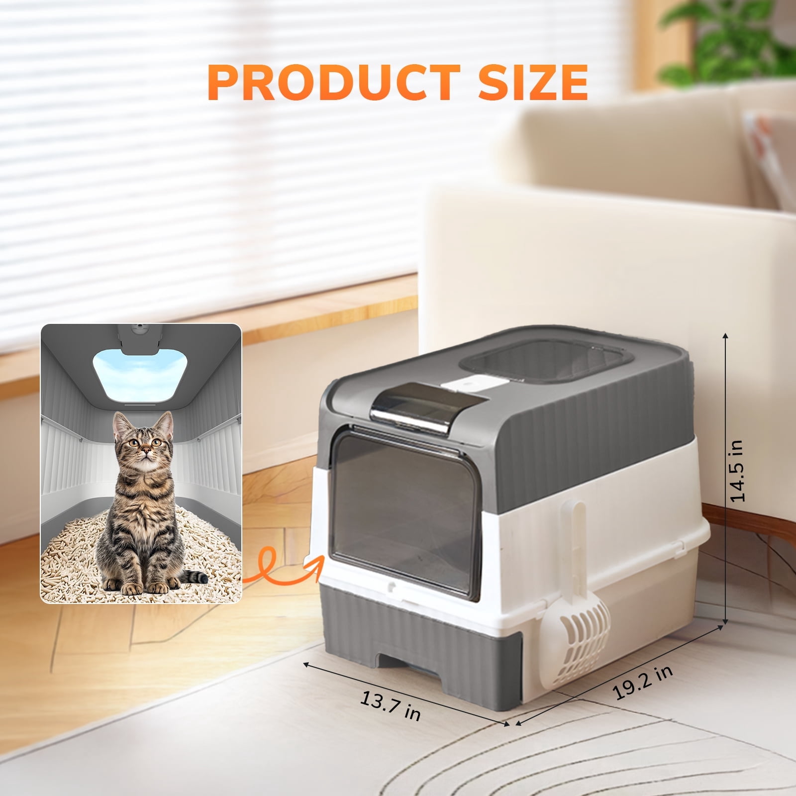 Enclosed Cat Litter Box with Lid, Large Litter Scoop