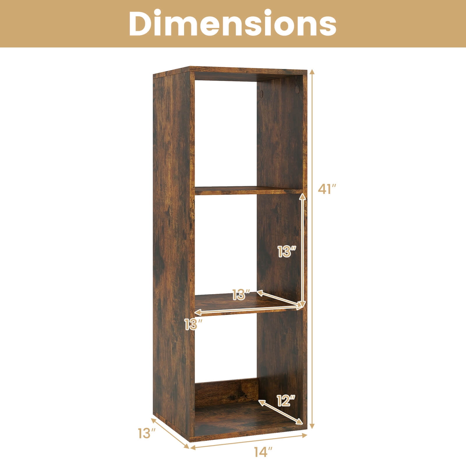 Costway 3-Cube Bookshelf,Modern Vertical Bookcase with Back Guardrail & Anti-tipping Kits Coffee