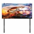 thumbnail image 3 of Mystic Headboard, Mighty Tiger and Lion Head with Woman Face on Ornamental Background Art, Upholstered Decorative Metal Bed Headboard with Memory Foam, Twin Size, Yellow Brown Blue, by Ambesonne, 3 of 4