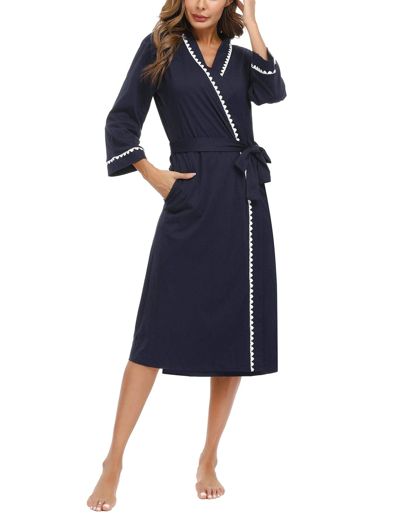 LIENRIDY Women's Kimono Robe Cotton Lightweight 3/4 Sleeves Bathrobe