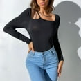thumbnail image 7 of Women's Cutout Front T Shirt Top Stretchy Long Sleeve Casual Black Bodysuit Jumpsuits for Women, 7 of 7